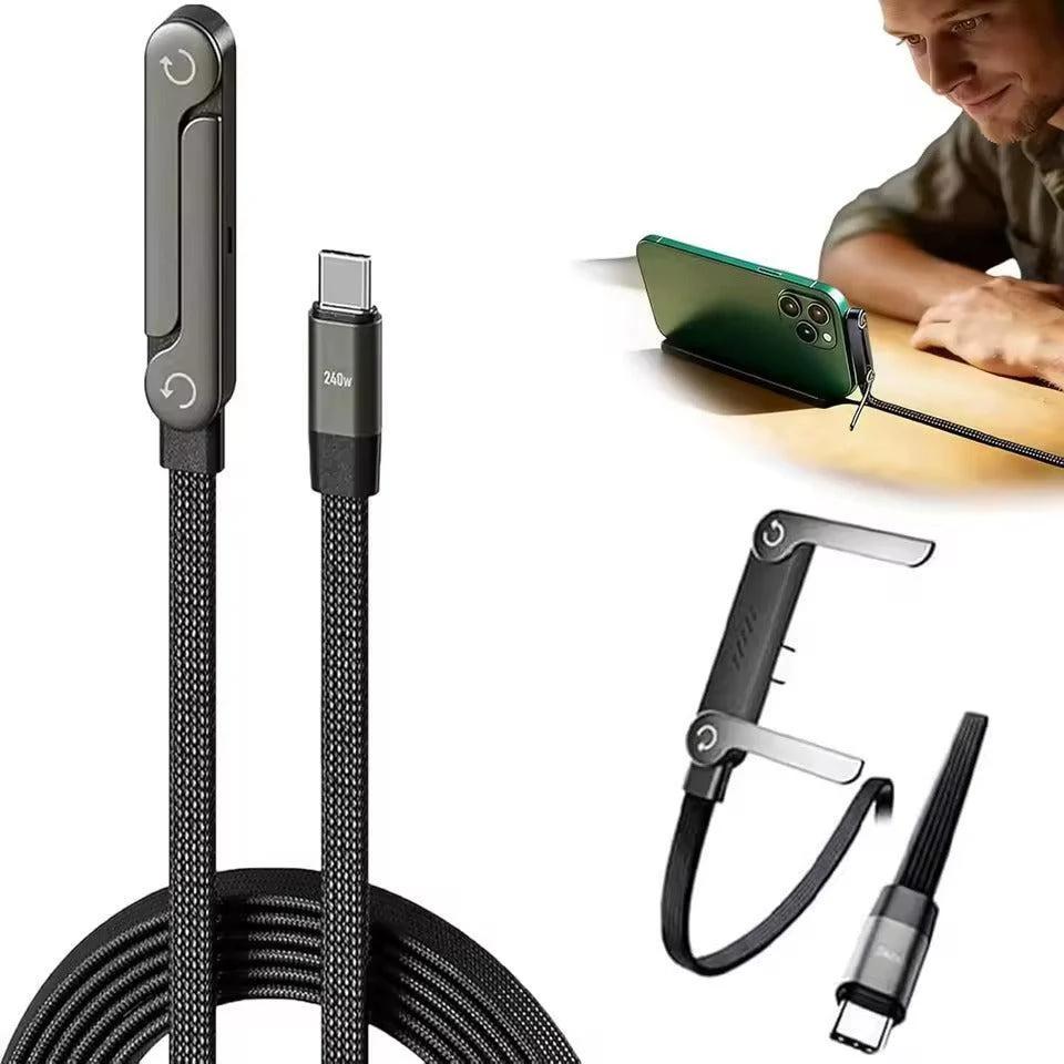 Type C to Type C Cable 240W Fast Charger Braided Cable Foldable Phone Stand 1.5m